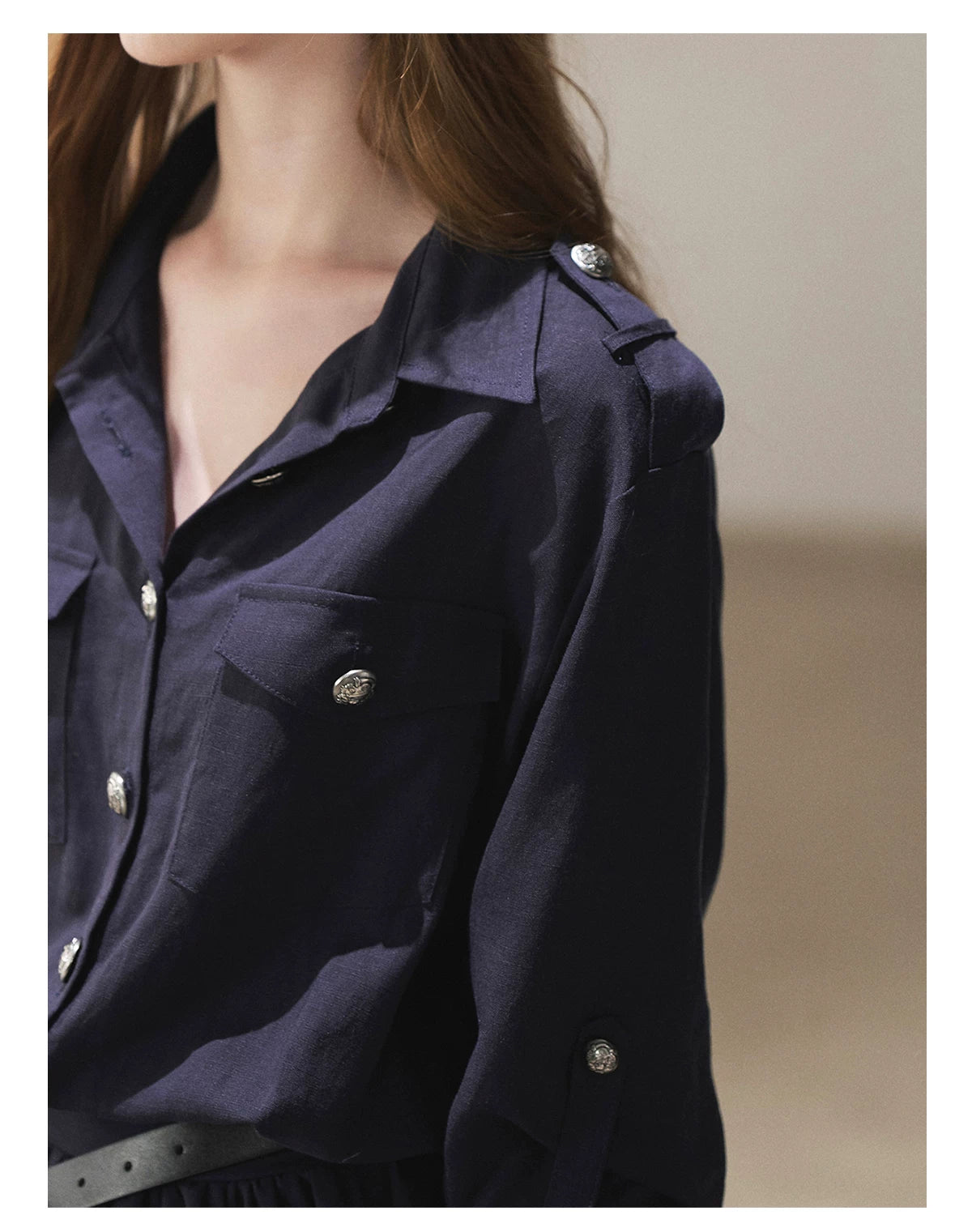 AOMALM - "Moonlight Sinks into the Sea" High-Intellect Utility Shirt Dress (Plain White / Navy Blue, with Belt & Optional Shawl)