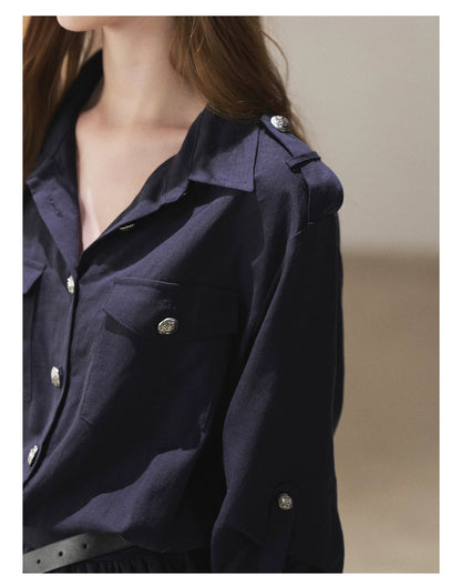 AOMALM - "Moonlight Sinks into the Sea" High-Intellect Utility Shirt Dress (Plain White / Navy Blue, with Belt & Optional Shawl)