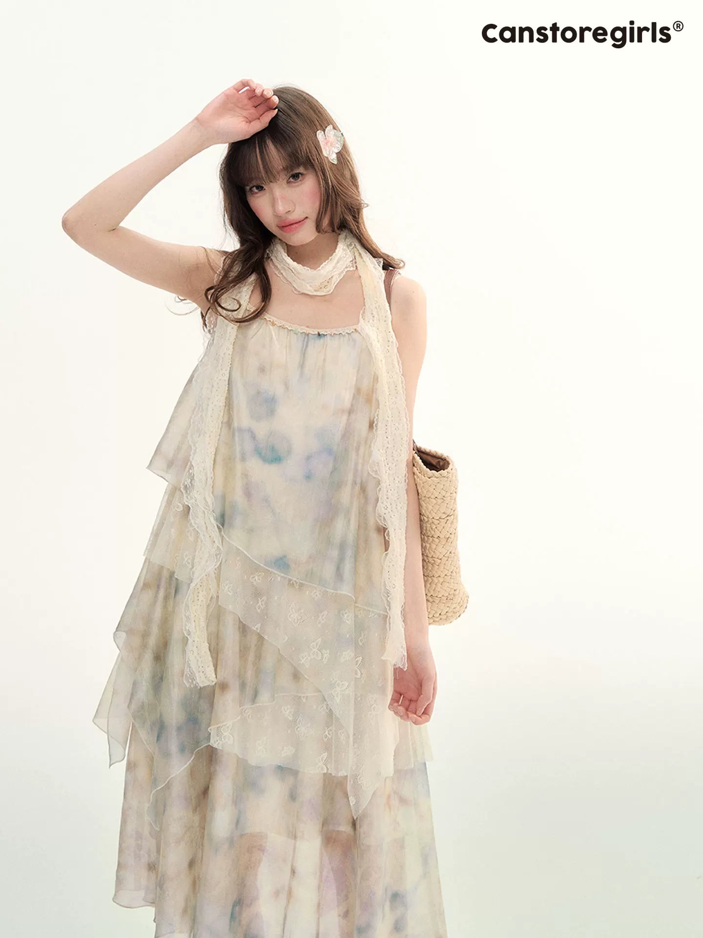 Soft Beige Layered Lace Slip Dress LL2026096