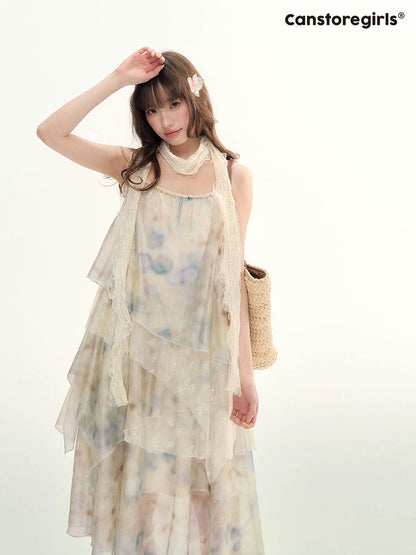 Soft Beige Layered Lace Slip Dress LL2026096