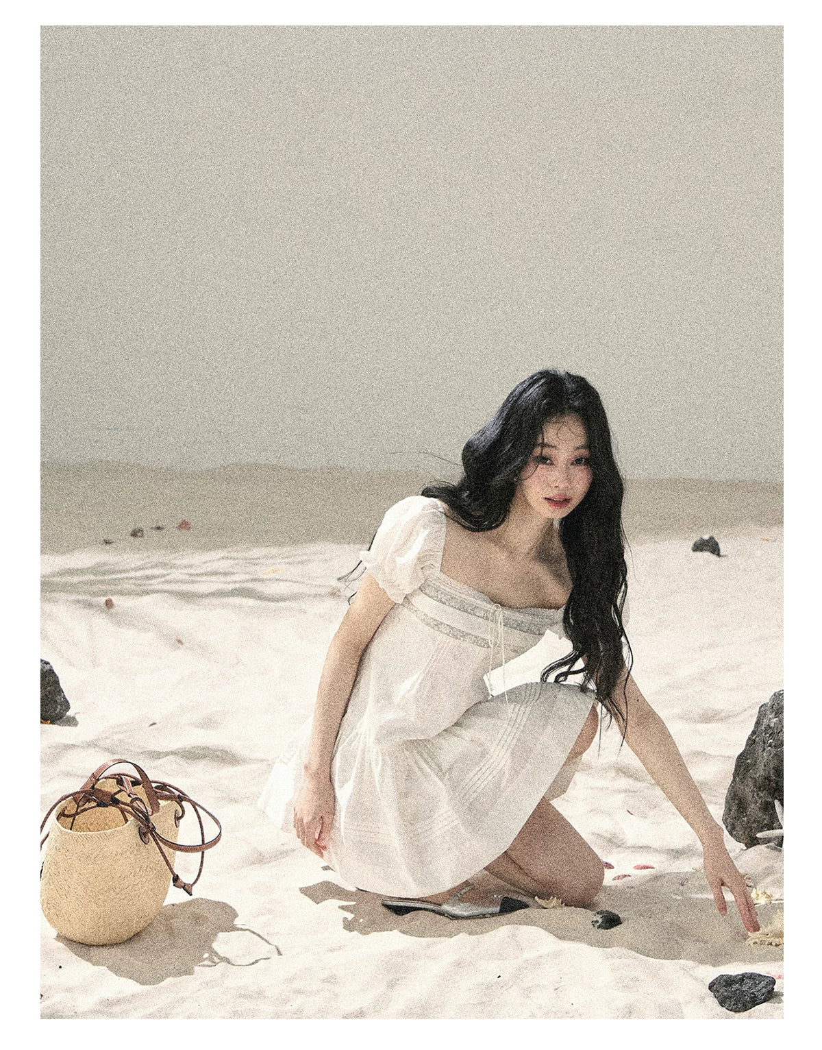 "Light as a Cloud" Frost White Puff Sleeve Lace Babydoll Mini Dress