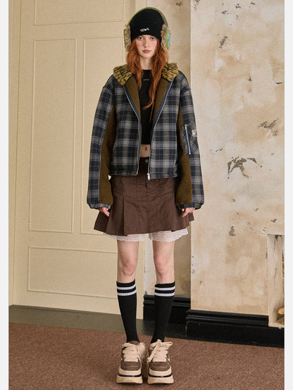 EZEK - Plaid Puffer Jacket with Detachable Leopard Hood
