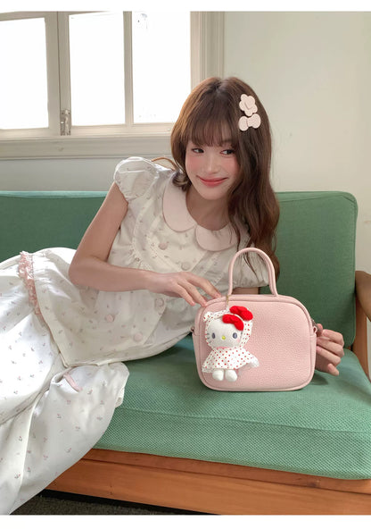 [RF] “White Peach Milk Foam” Pink & White Floral Polka Dot Two-Piece Set