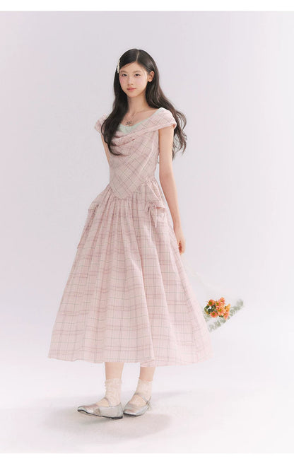 “Heartfelt Rendezvous” Pink Plaid Maxi Dress