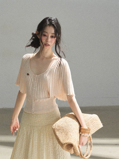 "Orange Sugar Glow" Blush Pink Convertible Off-Shoulder Knit Top