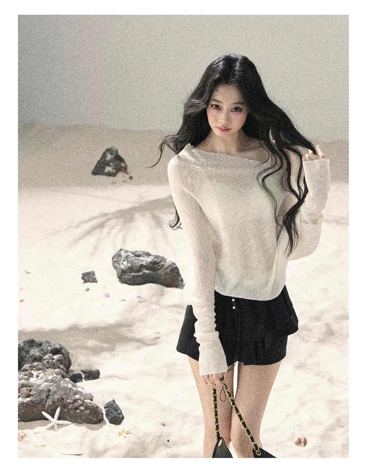 "Misty Veil Whisper" Holland Cheese Off-Shoulder Sheer Sun Protection Top 5345634