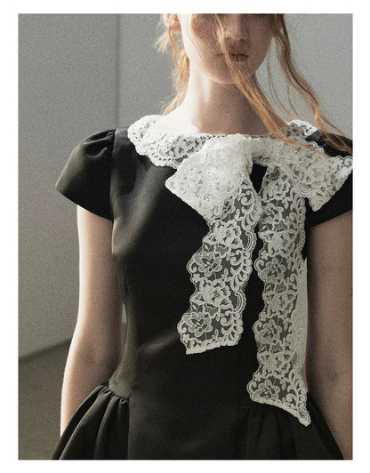 "A River Woven by Moonlight" Rich Black Lace Cocktail Mini Dress
