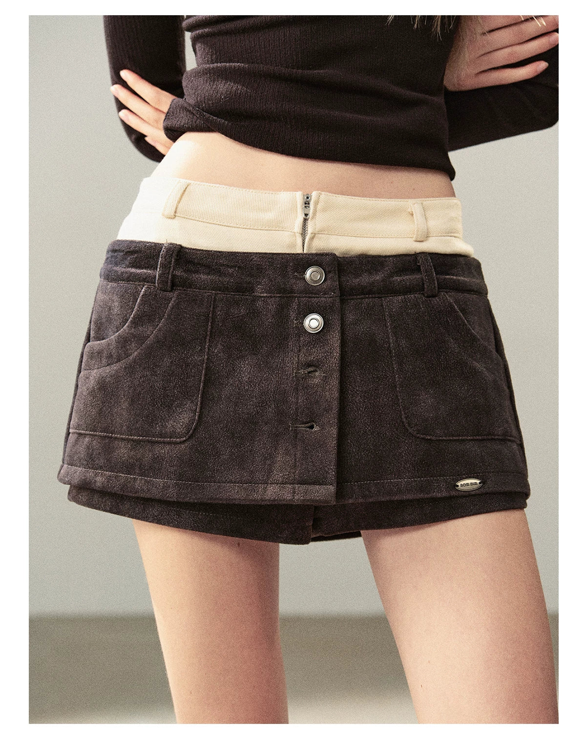 AOMALM - "Among the Oak Trees" Sophisticated Gray Faux Suede Skort