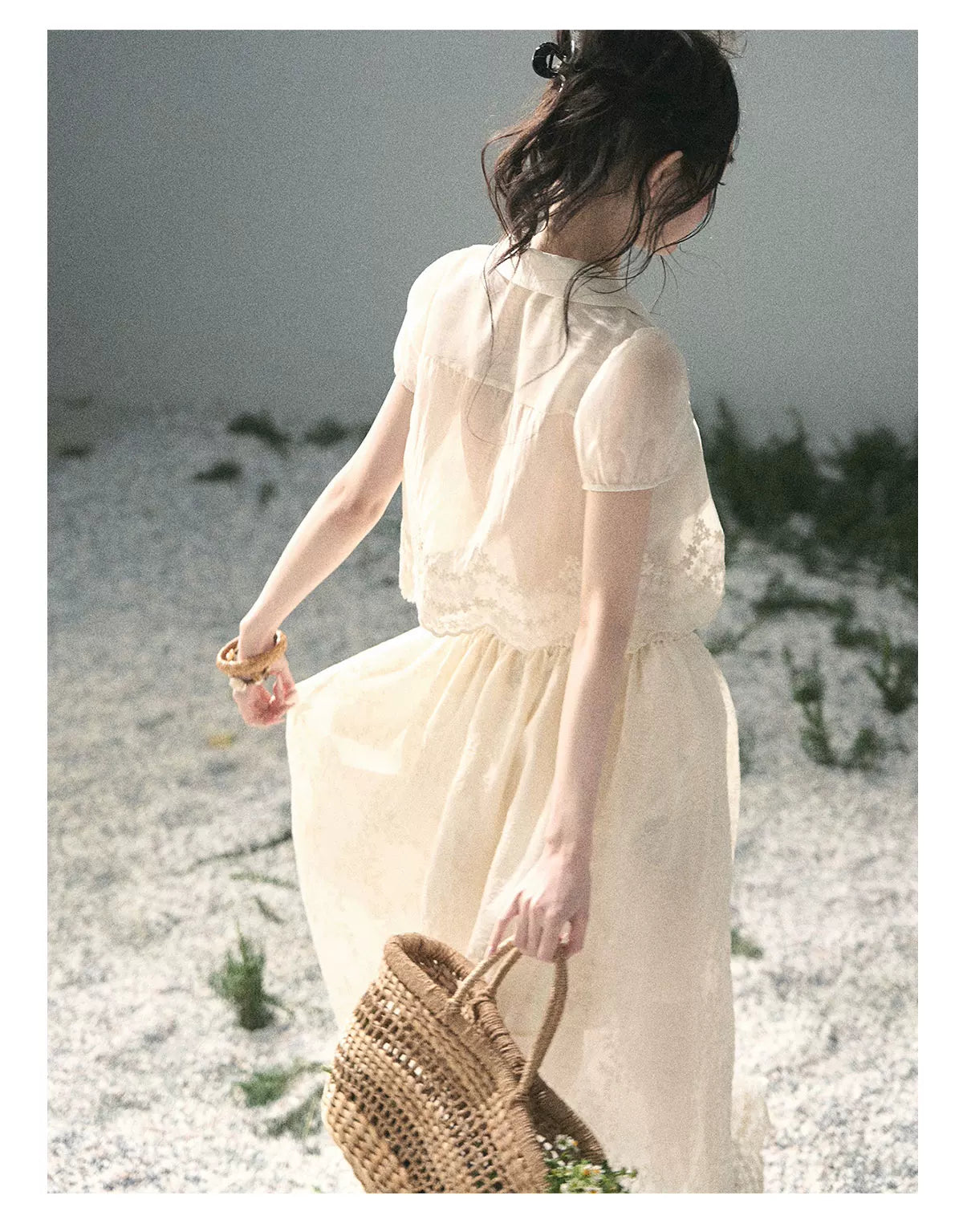 "Apricot Blossom After Rain" Dutch Cheese Lace Blouse & Maxi Skirt Set 532453