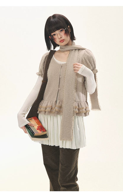 "Soft Fufu" Blush Pink Lace Puff Sleeve Knit Cardigan