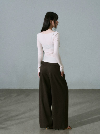 LOST FOREST - Low-Rise Triple-Pleat Wide-Leg Trousers (Black / Red Brown / Gray)