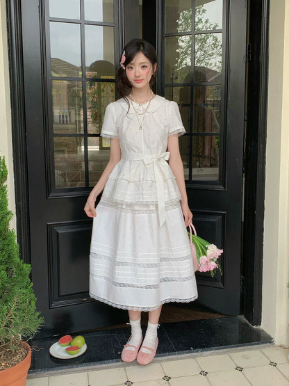 “Midsummer Blossom Letter” White Floral Cake Skirt Set
