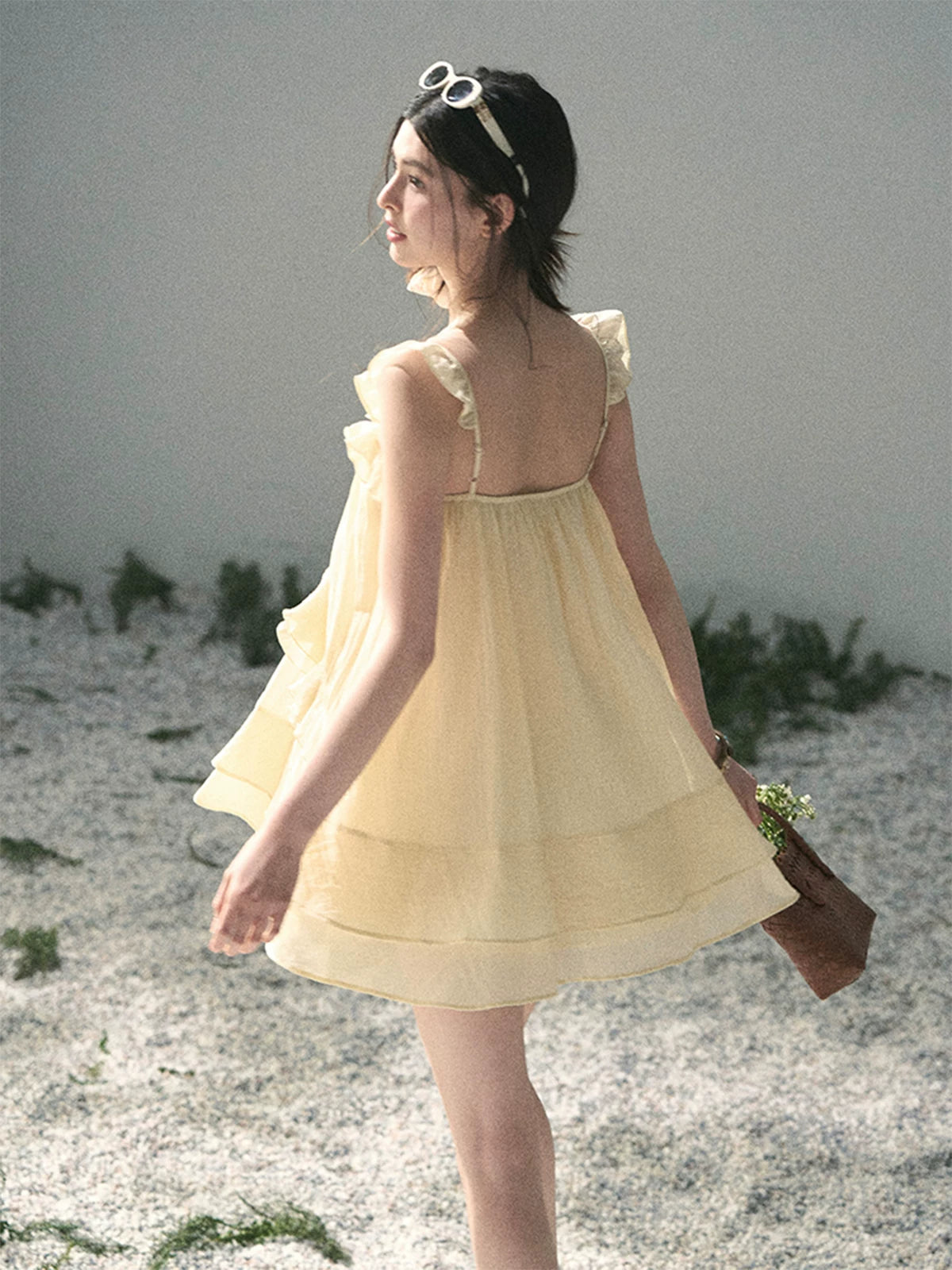 “Tenderly Entwined” Soft Butter Yellow Ruffle Babydoll Dress 4563543