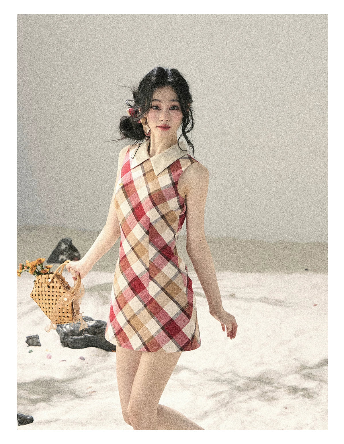 "Sunset by the Shore" Vintage Red Plaid Polo Mini Dress 358648564