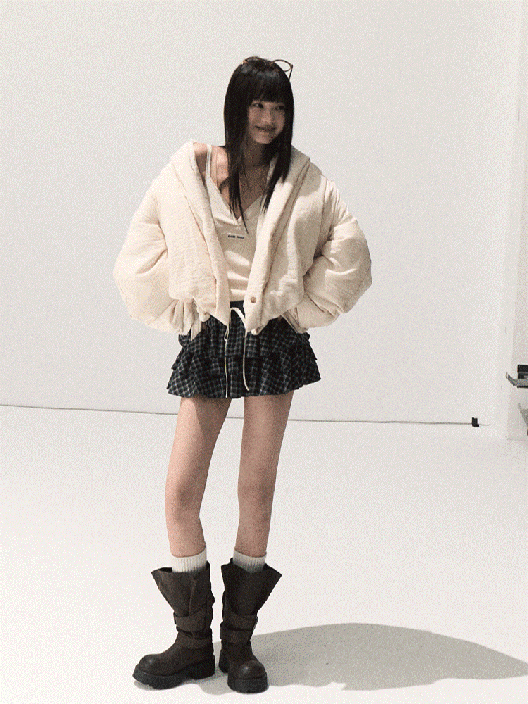 OAKMOO/ Beige 90% White Duck Down Cropped Puffer Jacket