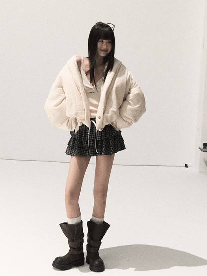 OAKMOO/ Beige 90% White Duck Down Cropped Puffer Jacket