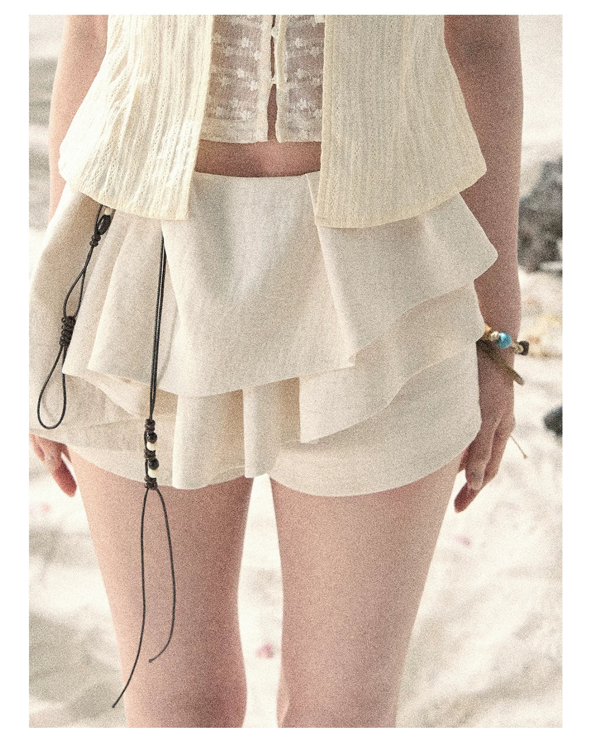"Layered Petals in Motion" Dutch Cream Ruffle Skort 5324853