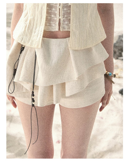 "Layered Petals in Motion" Dutch Cream Ruffle Skort 5324853