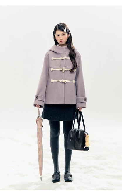 "Velvet Snowfall" Purple Mist Hooded Quilted Wool-Touch Duffle Coat