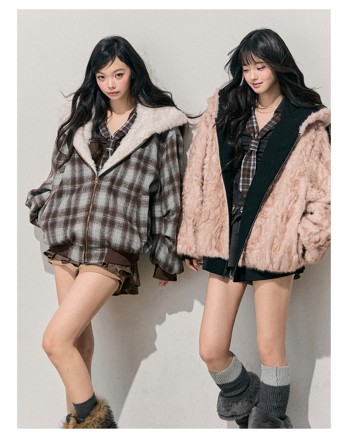 少也眼 “Pride & Prejudice” Reversible Oversize Jacket – Black & Blue Plaid