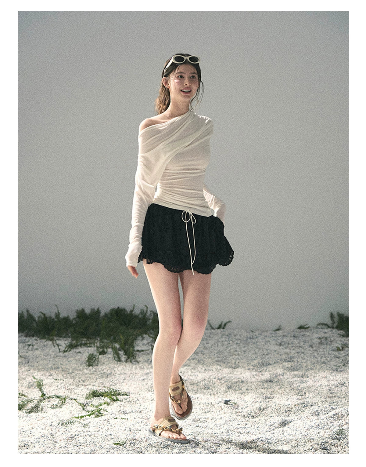 “Where Shadow Walks Beside Light” Milk Apricot Asymmetrical Top