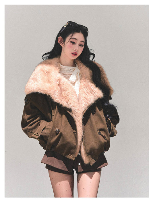 少也眼 "Winter Rendezvous" Coffee Brown Plush Fleece Jacket