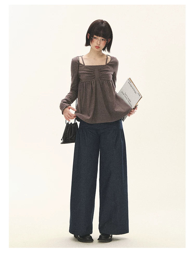 "Sweet Favorite" Polka Dot Faux-Layer Bow Knit Top (Gray Brown/ Blush Pink)