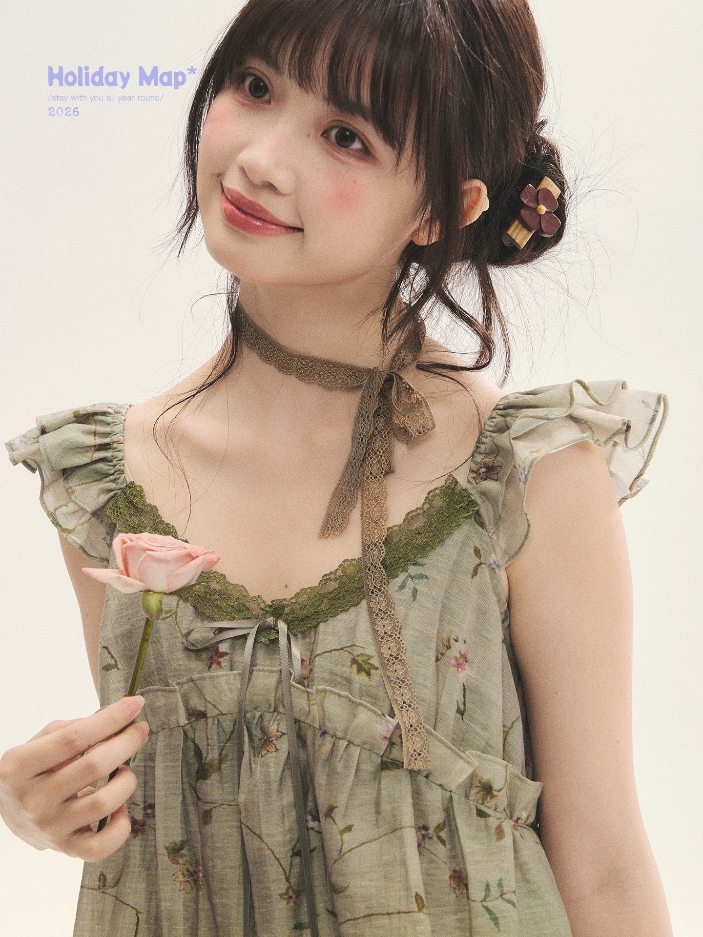 "Enchanted Forest" Moss Green Floral Lace Ruffle Cami Top