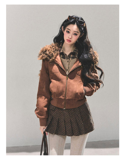 少也眼 “Drifting Dusk” Faux Fur-Collar Winter Jacket 6556565
