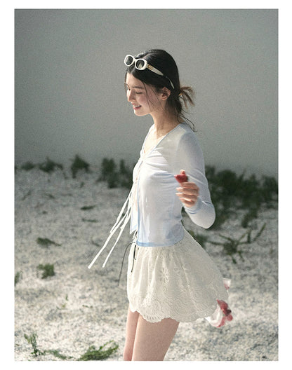 “Dreams Between Seams” Baby Blue Layered Lace Top