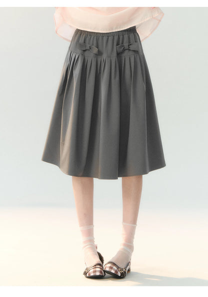 "Cloud Gray Sweet Pleats" Gray Stripe Bow Pleated Skirt LL2026219