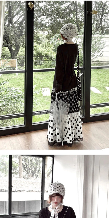 Kyoto Stroll – Japanese Polka Dot Black & White Maxi Skirt Collection