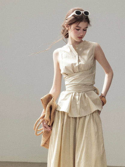 "The Last Falling Leaf" Milk Tea Lyocell Two-Piece Skirt Set