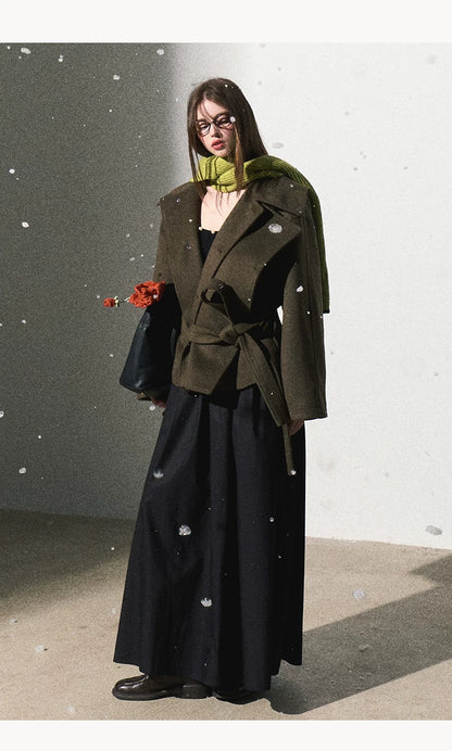 OAKMOO/ "The Flowers Are in Full Bloom" Jade Green Wool-Blend Short Belted Coat