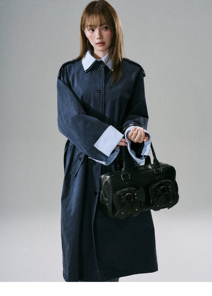LOST FOREST - Deep Navy Washed Cotton Detachable Trench Coat