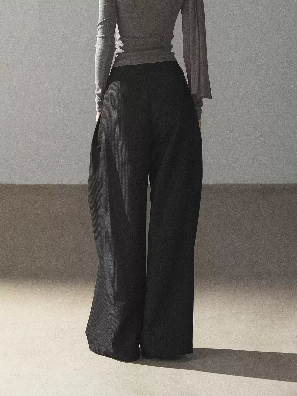 AOMALM - "Midnight Glow" Black Striped Satin Wide-Leg Pants