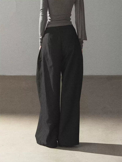 AOMALM - "Midnight Glow" Black Striped Satin Wide-Leg Pants