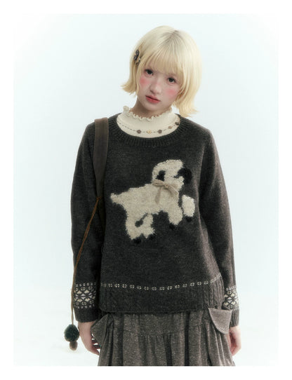 Horridale - Vintage Ruffle-Trim Wool-Blend Mock Neck Top (White Almond / Dark Gray)
