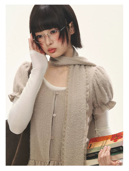 "Soft Fufu" Blush Pink Lace Puff Sleeve Knit Cardigan