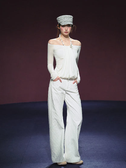 White High-Waisted Wide-Leg Cotton Jeans