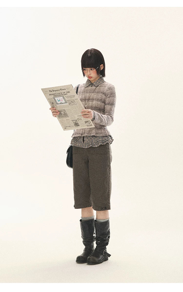 "Sandalwood Violet" Purple Mist Open-Knit Peplum Sweater