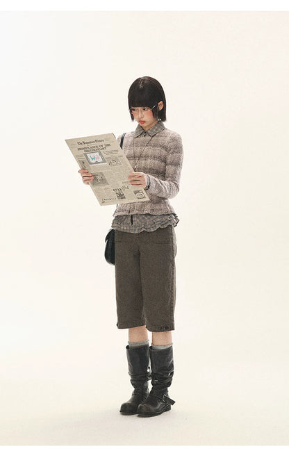 "Sandalwood Violet" Purple Mist Open-Knit Peplum Sweater