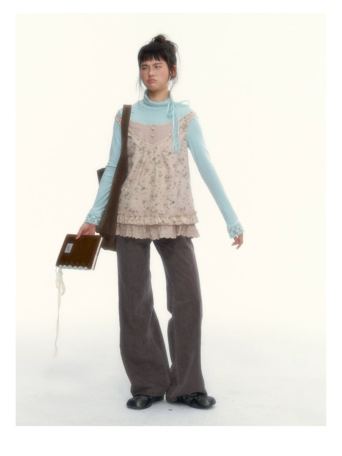"Petals from a Forgotten Dream" Sweet Apricot Pink Floral Lace Ruffle Off-Shoulder Top