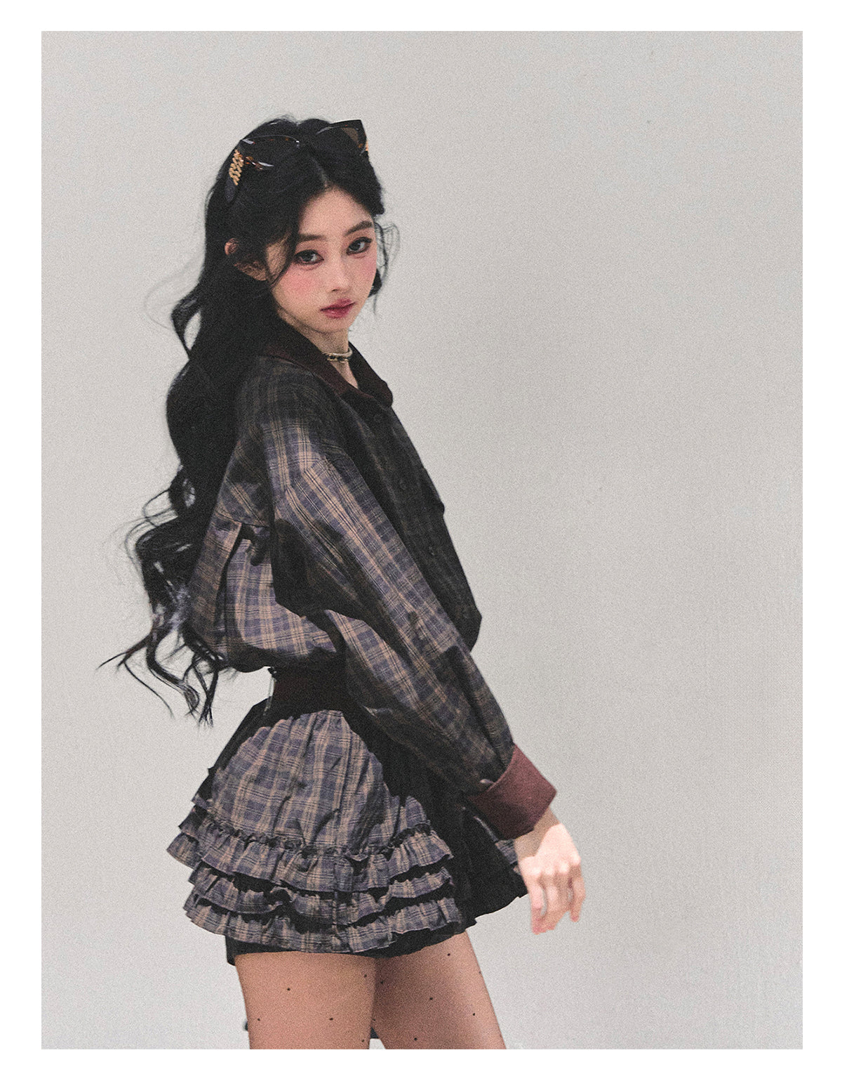 少也眼 “Trajectory of the Sunset” Plaid Polo Shirt Dress with Belt – Mocha Brown 7687648