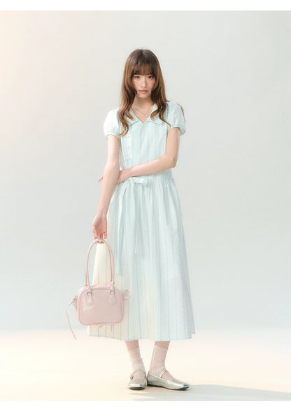 "Early Summer Letter" Blue Stripe Bow-Tie Wrap Dress PP2026211
