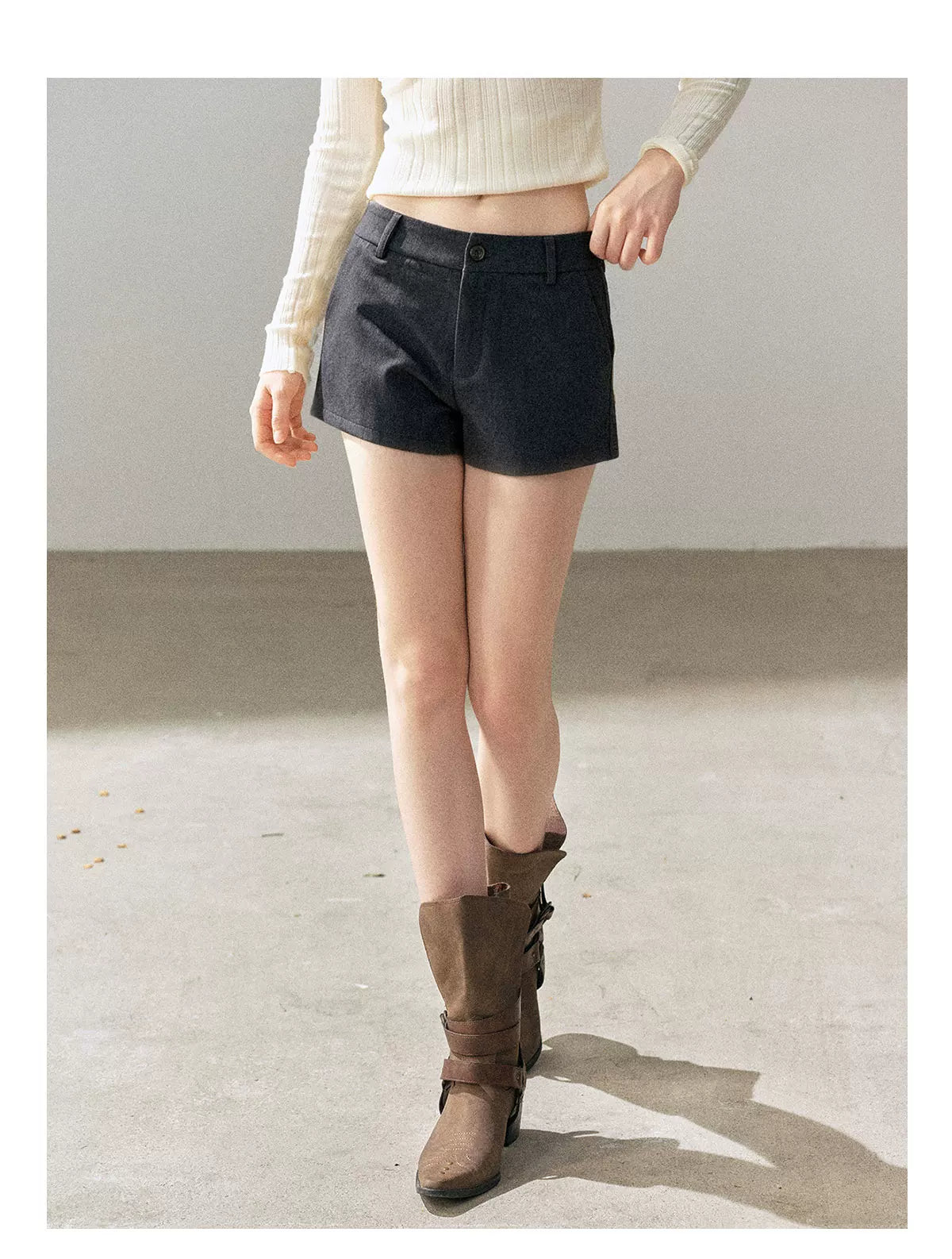 AOMALM - Deep Slate Gray Tailored Blazer & Shorts Set