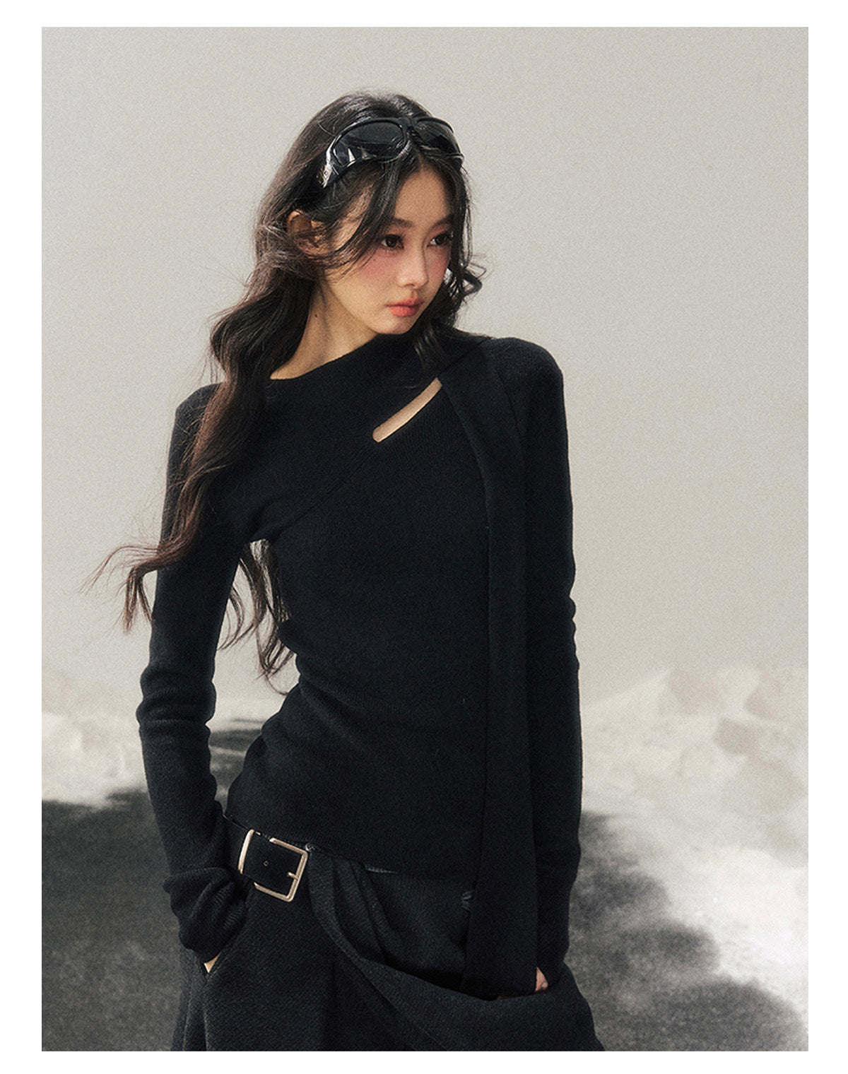 少也眼 "Dusk of Memory" Cropped Knit T-Shirt - Serene Black
