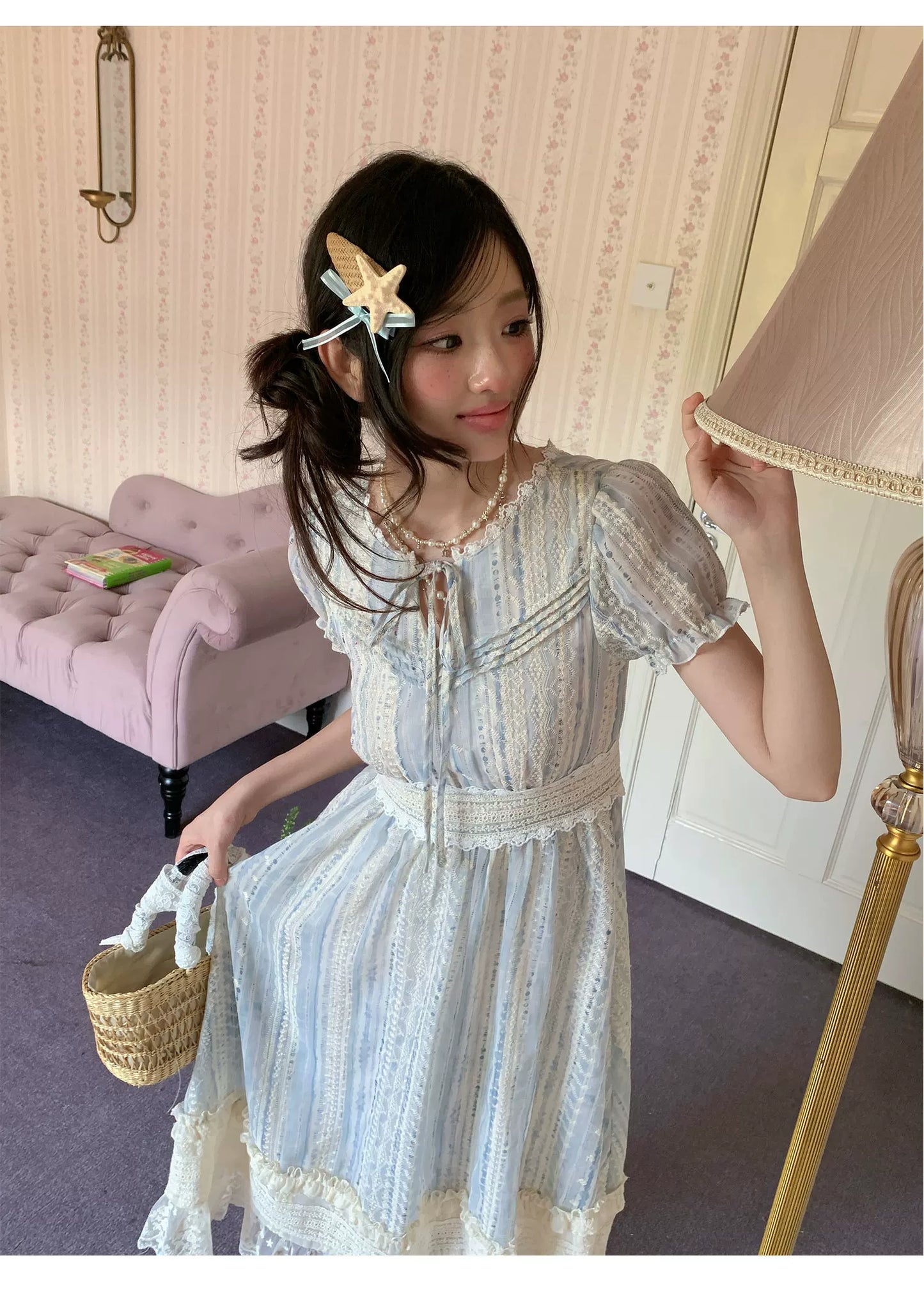 “Forest Dream Weave” Blue Lace Embroidered Maxi Dress