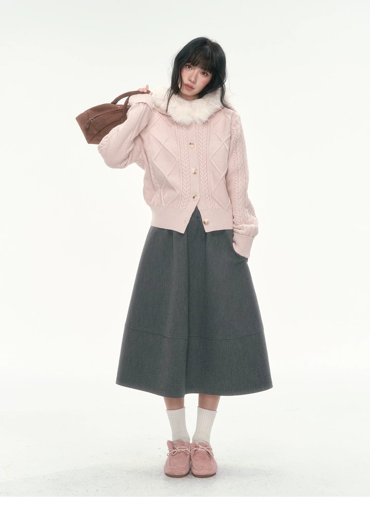 CAN - "Ode to Winter" Dark Gray Layered A-Line Midi Skirt