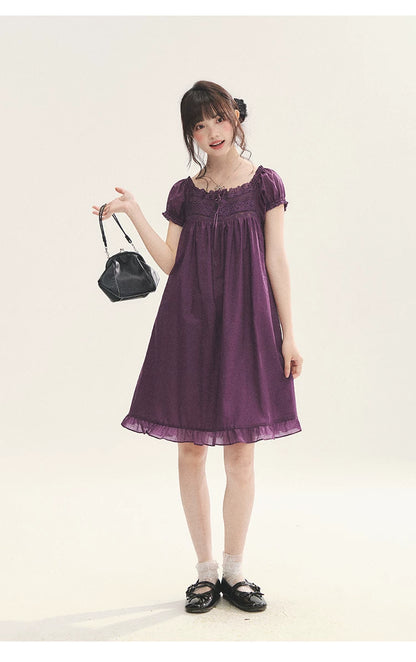 "Berry Breeze" Grape Purple Lace Square Neck Dress